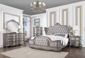 ACME AUSONIA VELVET AND ANTIQUE PLATINUM CALIFORNIA KING BED