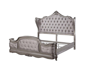 ACME AUSONIA VELVET AND ANTIQUE PLATINUM CALIFORNIA KING BED