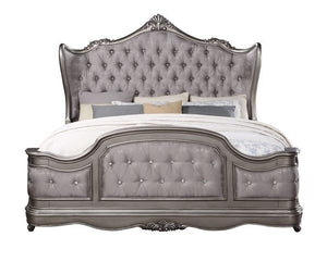 ACME AUSONIA ANTIQUE PLATINUM FINISH QUEEN BED