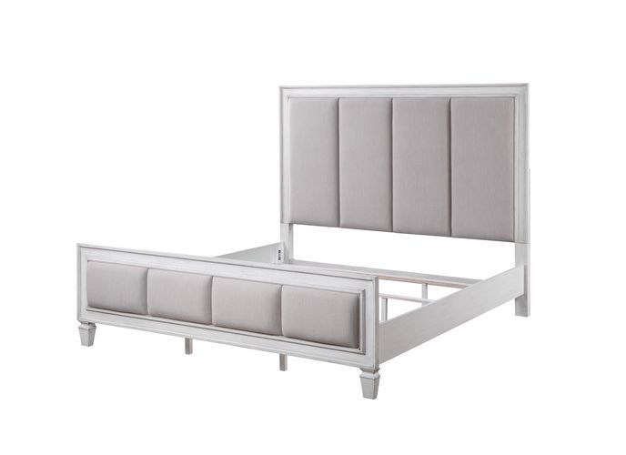 ACME KATIA LIGHT GRAY LINEN, RUSTIC GRAY & WEATHERED WHITE FINISH QUEEN BED