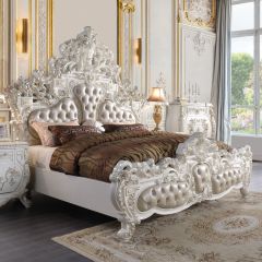 ACME VANAHEIM BEIGE PU & ANTIQUE WHITE FINISH EK BED