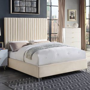 ACME EDZIA BEIGE VELVET QUEEN BED