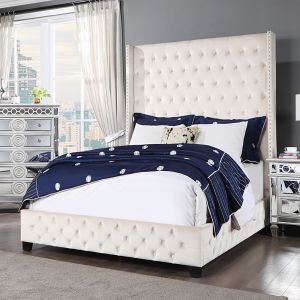 ACME FABRICE BEIGE VELVET EK BED