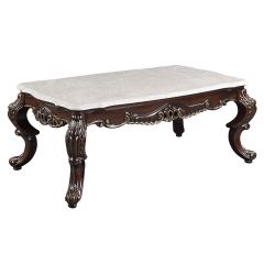 ACME BENBEK MARBLE & ANTIQUE OAK FINISH COFFEE TABLE